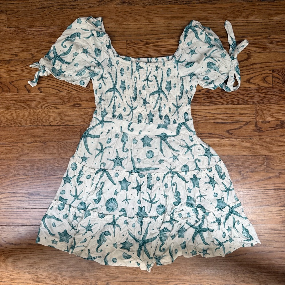 NWT Aguabendita - Ocean-Themed Smocked Ruffle Mini Dress - Size Small